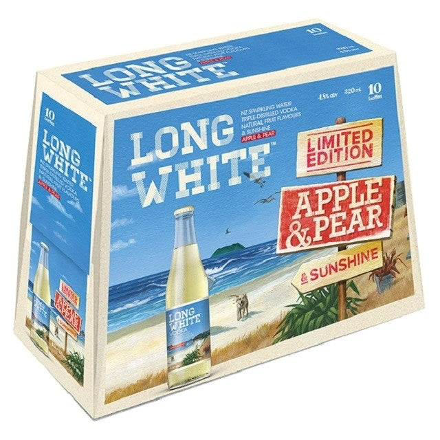 Long White Sparkling Water Vodka Apple & Pear 320mL Bottles 10 pack